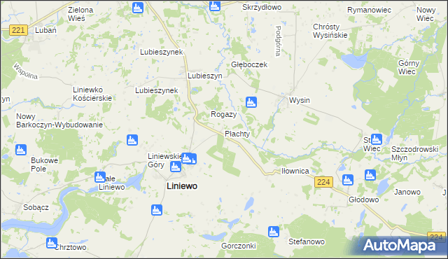 mapa Płachty gmina Liniewo, Płachty gmina Liniewo na mapie Targeo