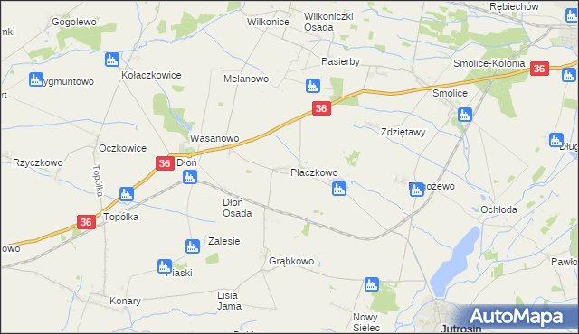 mapa Płaczkowo gmina Jutrosin, Płaczkowo gmina Jutrosin na mapie Targeo