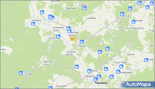 mapa Planta gmina Narewka, Planta gmina Narewka na mapie Targeo