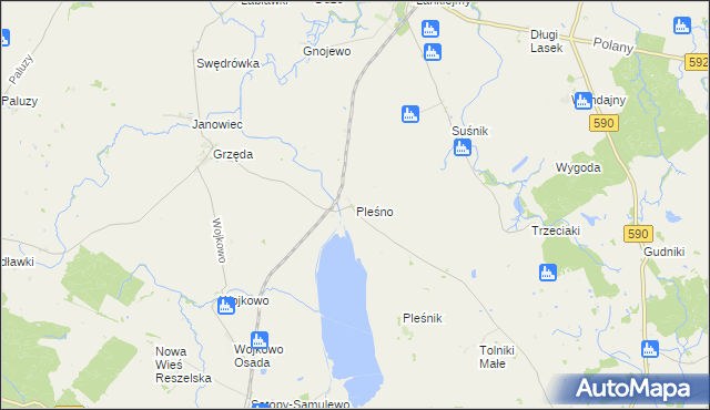 mapa Pleśno gmina Bisztynek, Pleśno gmina Bisztynek na mapie Targeo