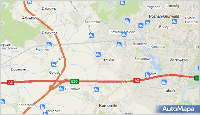 mapa Plewiska gmina Komorniki, Plewiska gmina Komorniki na mapie Targeo