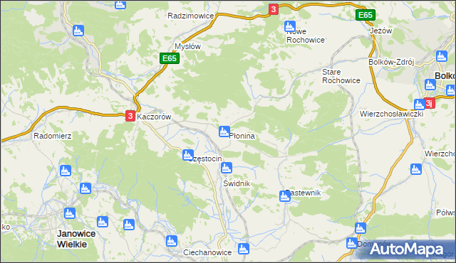 mapa Płonina gmina Bolków, Płonina gmina Bolków na mapie Targeo