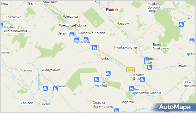 mapa Płonka gmina Rudnik, Płonka gmina Rudnik na mapie Targeo