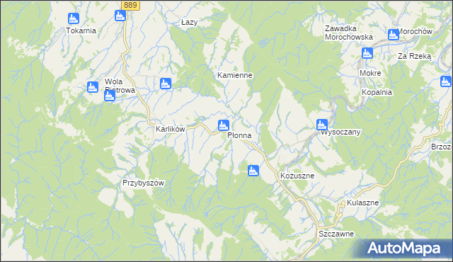 mapa Płonna gmina Bukowsko, Płonna gmina Bukowsko na mapie Targeo