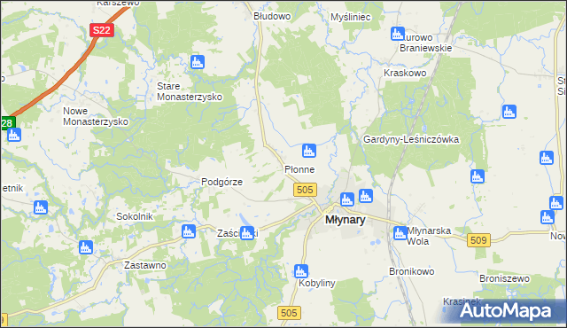 mapa Płonne gmina Młynary, Płonne gmina Młynary na mapie Targeo