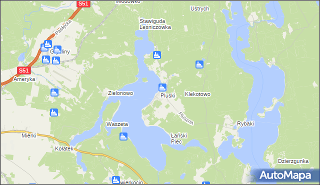 mapa Pluski gmina Stawiguda, Pluski gmina Stawiguda na mapie Targeo