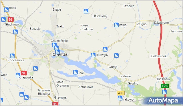 mapa Pluskowęsy gmina Chełmża, Pluskowęsy gmina Chełmża na mapie Targeo