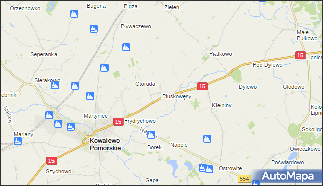 mapa Pluskowęsy gmina Kowalewo Pomorskie, Pluskowęsy gmina Kowalewo Pomorskie na mapie Targeo