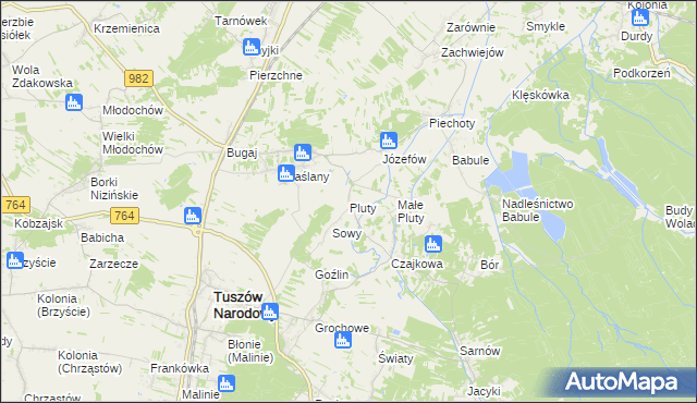 mapa Pluty gmina Tuszów Narodowy, Pluty gmina Tuszów Narodowy na mapie Targeo