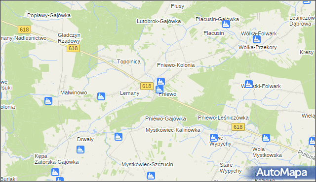 mapa Pniewo gmina Zatory, Pniewo gmina Zatory na mapie Targeo