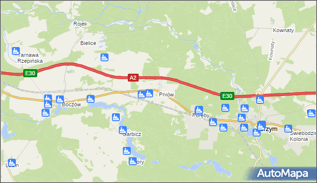 mapa Pniów gmina Torzym, Pniów gmina Torzym na mapie Targeo