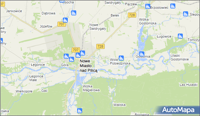 mapa Pobiedna gmina Nowe Miasto nad Pilicą, Pobiedna gmina Nowe Miasto nad Pilicą na mapie Targeo