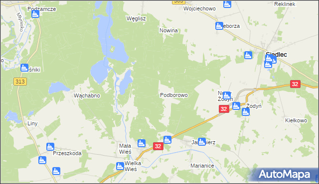 mapa Podborowo gmina Siedlec, Podborowo gmina Siedlec na mapie Targeo