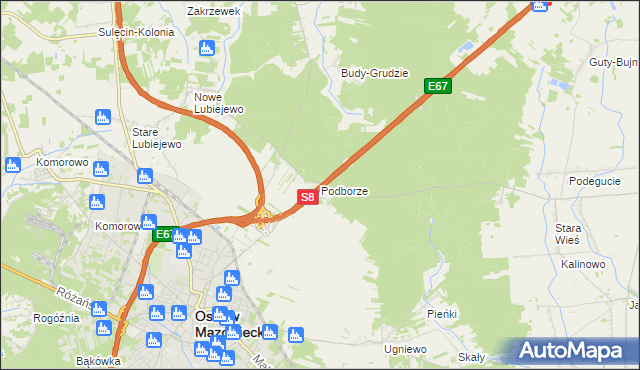 mapa Podborze gmina Ostrów Mazowiecka, Podborze gmina Ostrów Mazowiecka na mapie Targeo