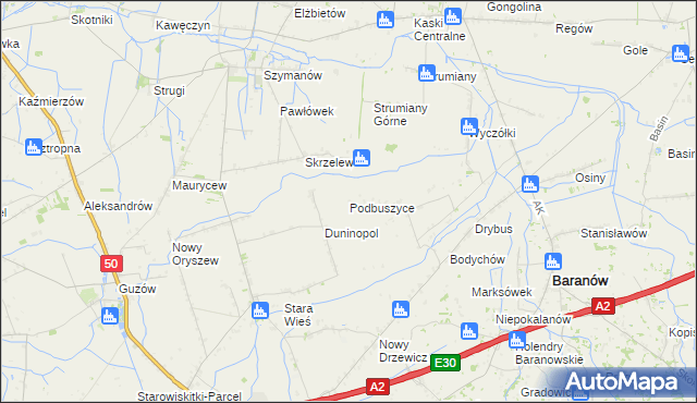 mapa Podbuszyce, Podbuszyce na mapie Targeo