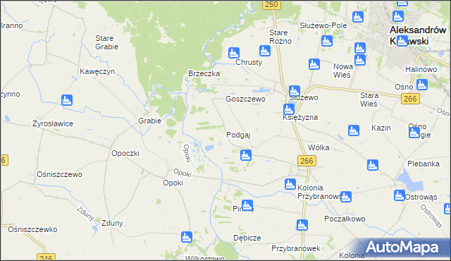 mapa Podgaj gmina Aleksandrów Kujawski, Podgaj gmina Aleksandrów Kujawski na mapie Targeo