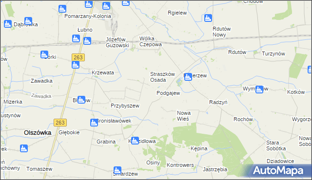 mapa Podgajew gmina Kłodawa, Podgajew gmina Kłodawa na mapie Targeo