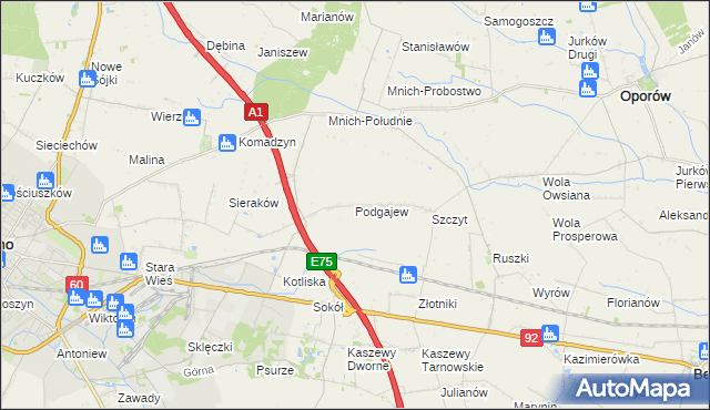 mapa Podgajew gmina Oporów, Podgajew gmina Oporów na mapie Targeo