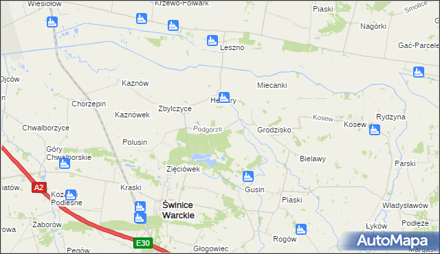 mapa Podgórze gmina Świnice Warckie, Podgórze gmina Świnice Warckie na mapie Targeo