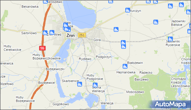 mapa Podgórzyn gmina Żnin, Podgórzyn gmina Żnin na mapie Targeo