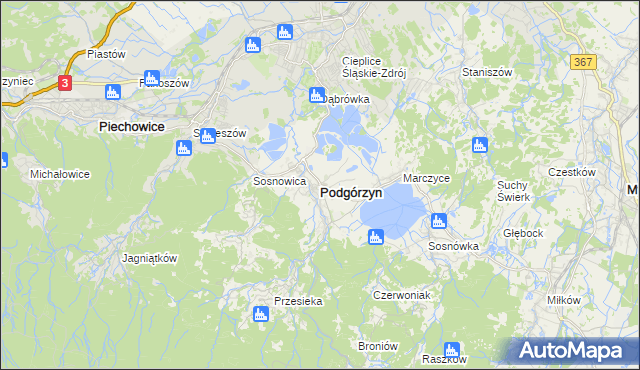 mapa Podgórzyn powiat jeleniogórski, Podgórzyn powiat jeleniogórski na mapie Targeo