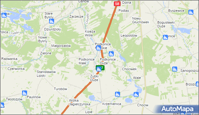 mapa Podkonice Duże, Podkonice Duże na mapie Targeo