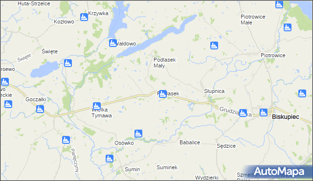 mapa Podlasek gmina Biskupiec, Podlasek gmina Biskupiec na mapie Targeo