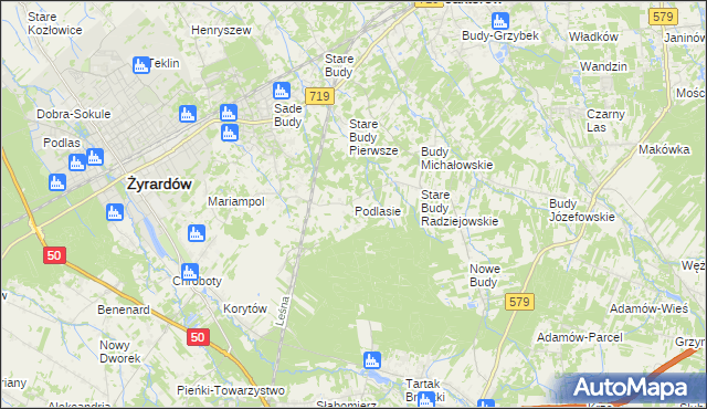 mapa Podlasie gmina Radziejowice, Podlasie gmina Radziejowice na mapie Targeo