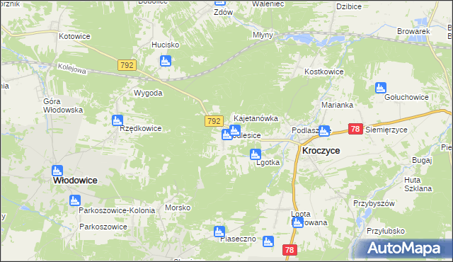 mapa Podlesice gmina Kroczyce, Podlesice gmina Kroczyce na mapie Targeo