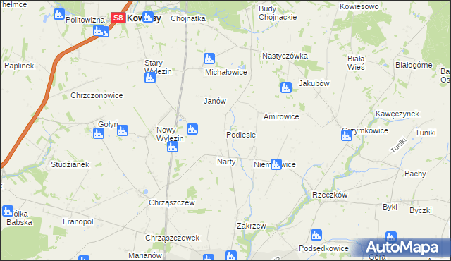 mapa Podlesie gmina Biała Rawska, Podlesie gmina Biała Rawska na mapie Targeo