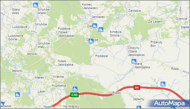 mapa Podlesie gmina Czarna, Podlesie gmina Czarna na mapie Targeo