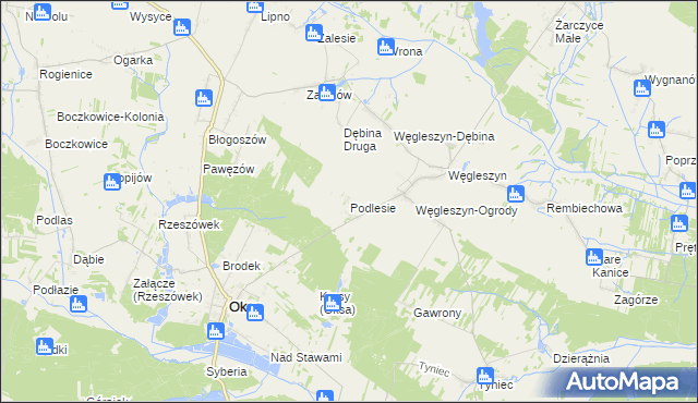 mapa Podlesie gmina Oksa, Podlesie gmina Oksa na mapie Targeo