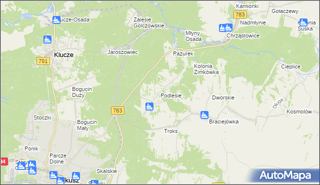 mapa Podlesie gmina Olkusz, Podlesie gmina Olkusz na mapie Targeo