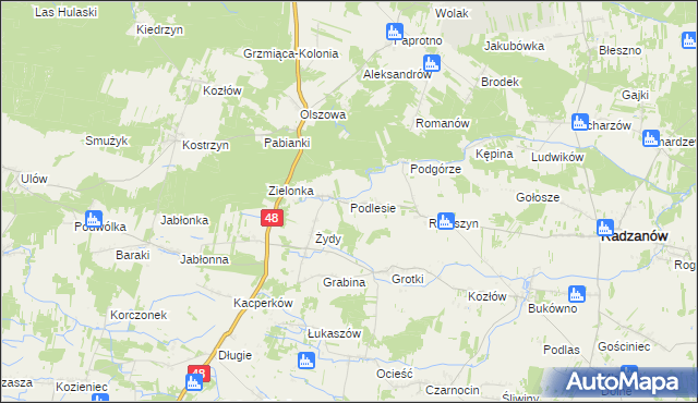 mapa Podlesie gmina Radzanów, Podlesie gmina Radzanów na mapie Targeo