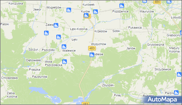 mapa Podlesie gmina Zelów, Podlesie gmina Zelów na mapie Targeo