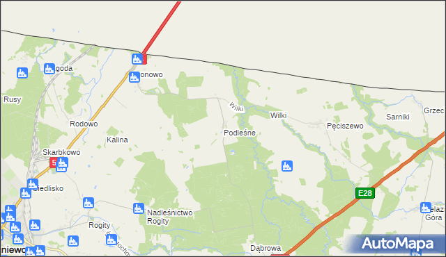 mapa Podleśne gmina Braniewo, Podleśne gmina Braniewo na mapie Targeo