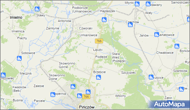 mapa Podłęże gmina Pińczów, Podłęże gmina Pińczów na mapie Targeo