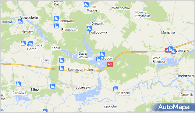 mapa Podlodów gmina Ułęż, Podlodów gmina Ułęż na mapie Targeo