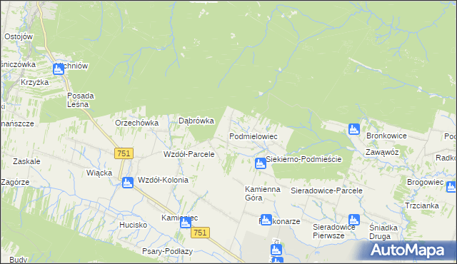 mapa Podmielowiec, Podmielowiec na mapie Targeo