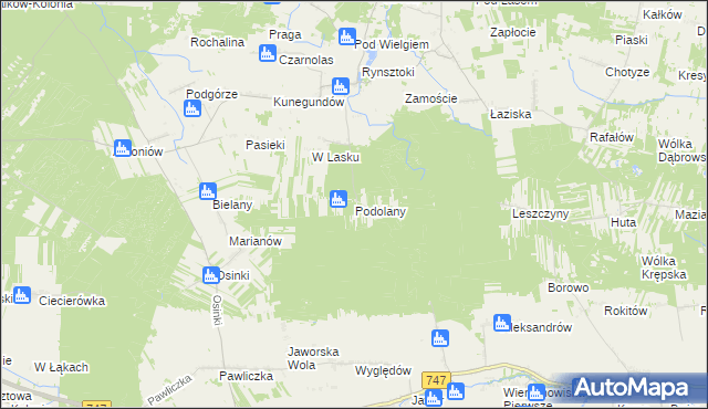 mapa Podolany gmina Ciepielów, Podolany gmina Ciepielów na mapie Targeo