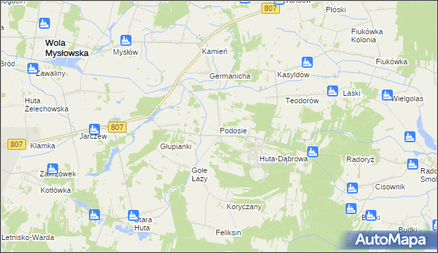 mapa Podosie gmina Krzywda, Podosie gmina Krzywda na mapie Targeo