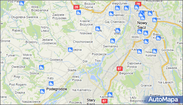 mapa Podrzecze gmina Podegrodzie, Podrzecze gmina Podegrodzie na mapie Targeo