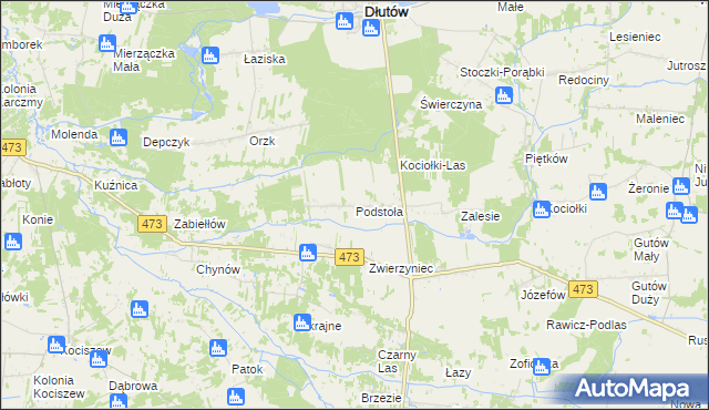 mapa Podstoła gmina Drużbice, Podstoła gmina Drużbice na mapie Targeo