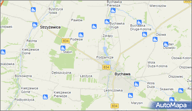 mapa Podzamcze gmina Bychawa, Podzamcze gmina Bychawa na mapie Targeo