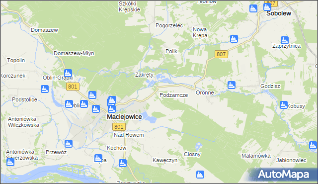 mapa Podzamcze gmina Maciejowice, Podzamcze gmina Maciejowice na mapie Targeo