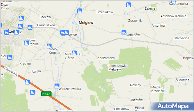 mapa Podzamcze gmina Mełgiew, Podzamcze gmina Mełgiew na mapie Targeo