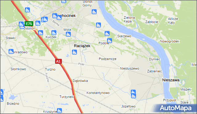 mapa Podzamcze gmina Raciążek, Podzamcze gmina Raciążek na mapie Targeo