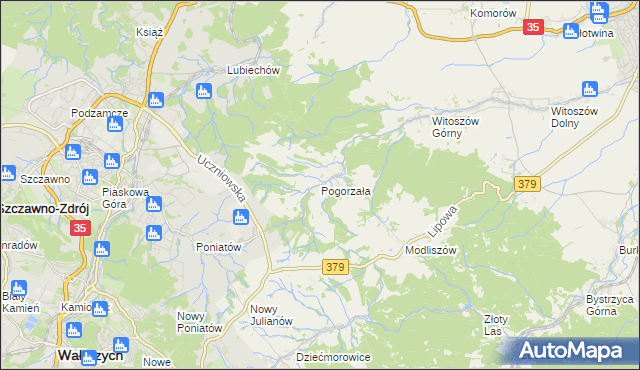 mapa Pogorzała gmina Świdnica, Pogorzała gmina Świdnica na mapie Targeo