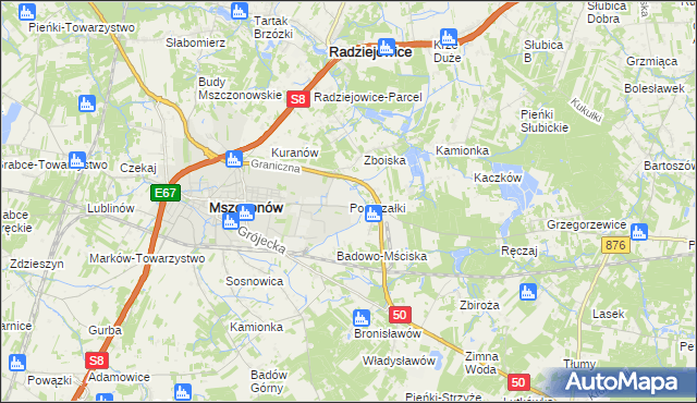 mapa Pogorzałki gmina Mszczonów, Pogorzałki gmina Mszczonów na mapie Targeo