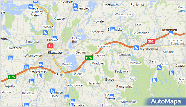 mapa Pogórze gmina Skoczów, Pogórze gmina Skoczów na mapie Targeo